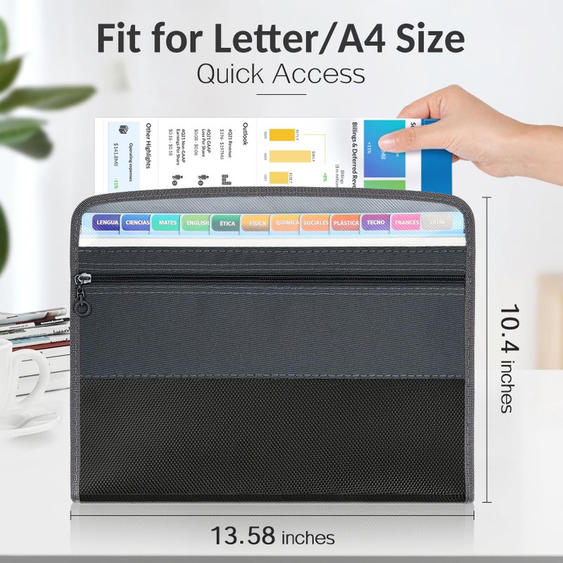 Sooez Accordion File Organizer with Safe Zipper, 12 Pocket Expanding File Folder with Front Pencil Pouch, Portable Monthly Paper Bill Tax Receipt Organizer, School Office Supplies, Letter Size, Green - Image 3